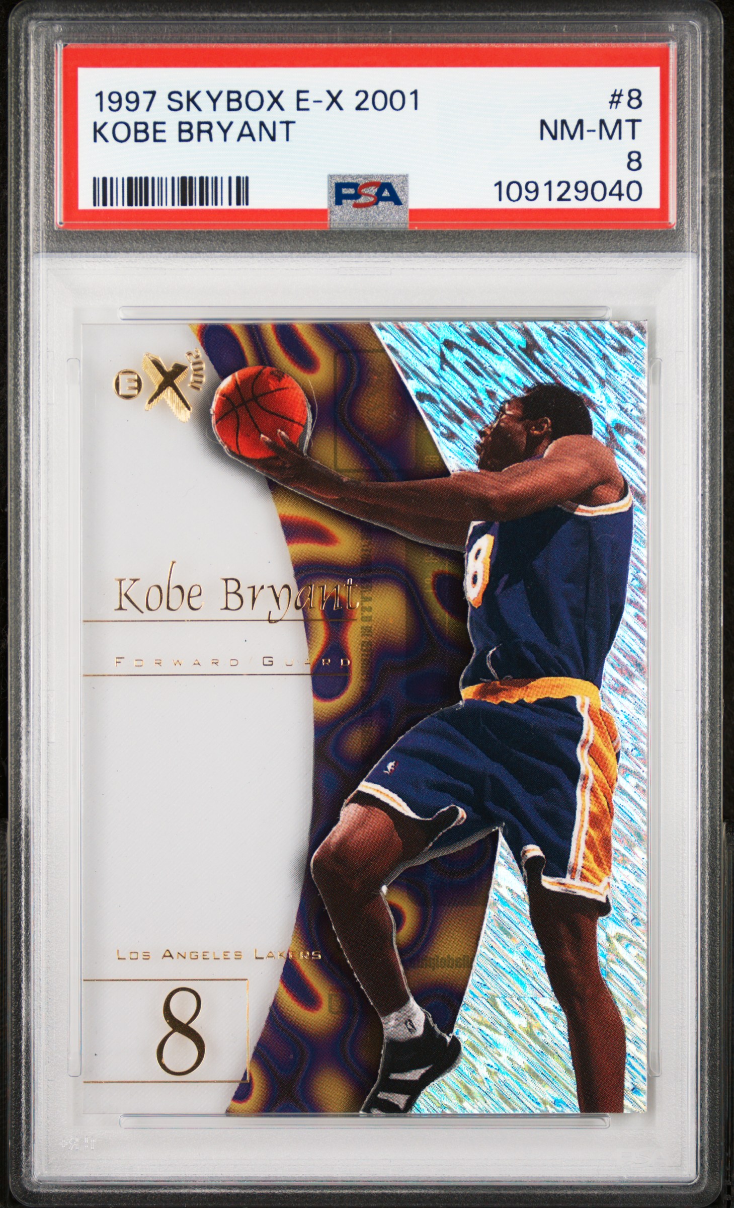 Reference photo: 1997 Skybox E-X2001 Kobe Bryant #8, PSA 8