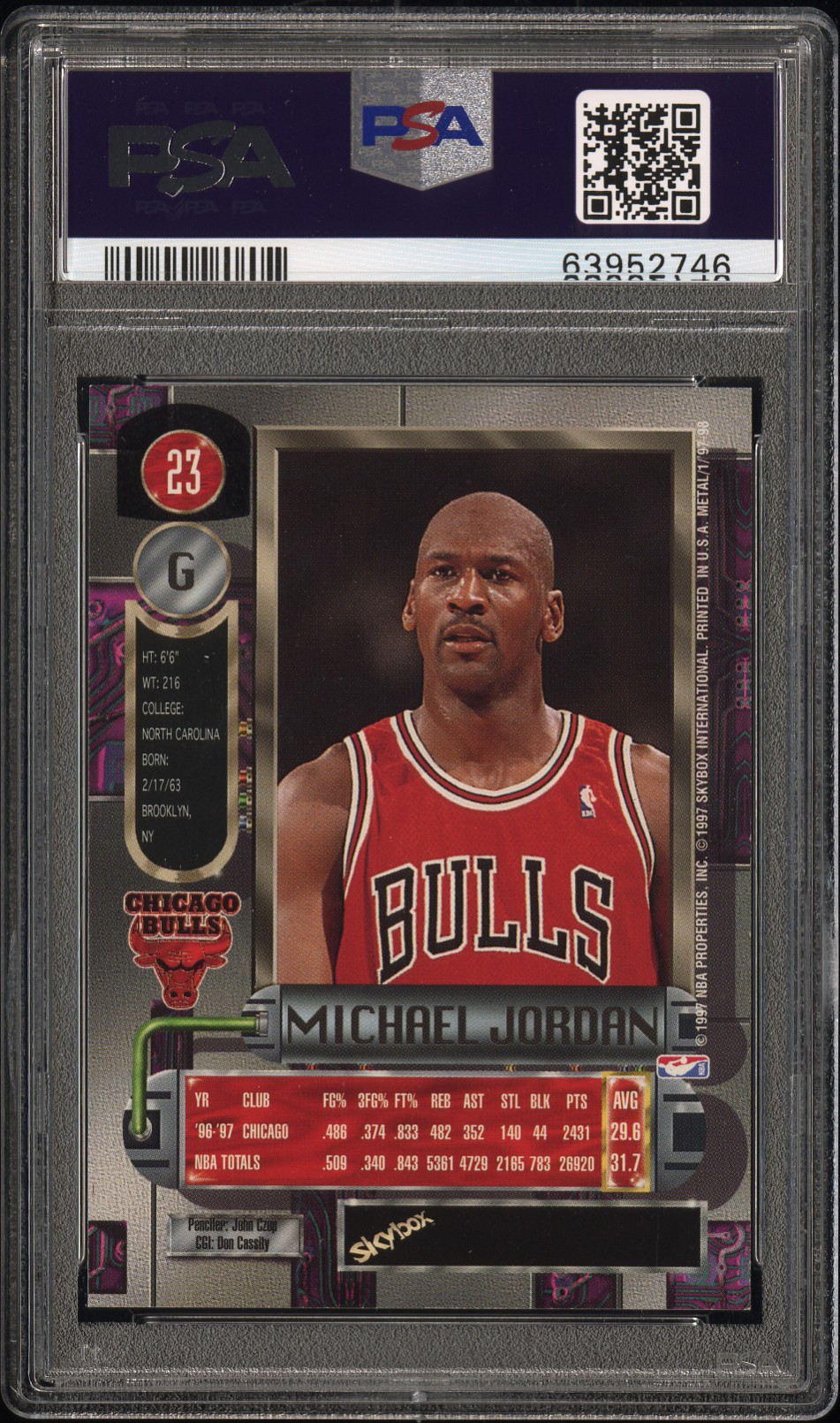 Back of Michael Jordan 1997 Metal Universe reference card