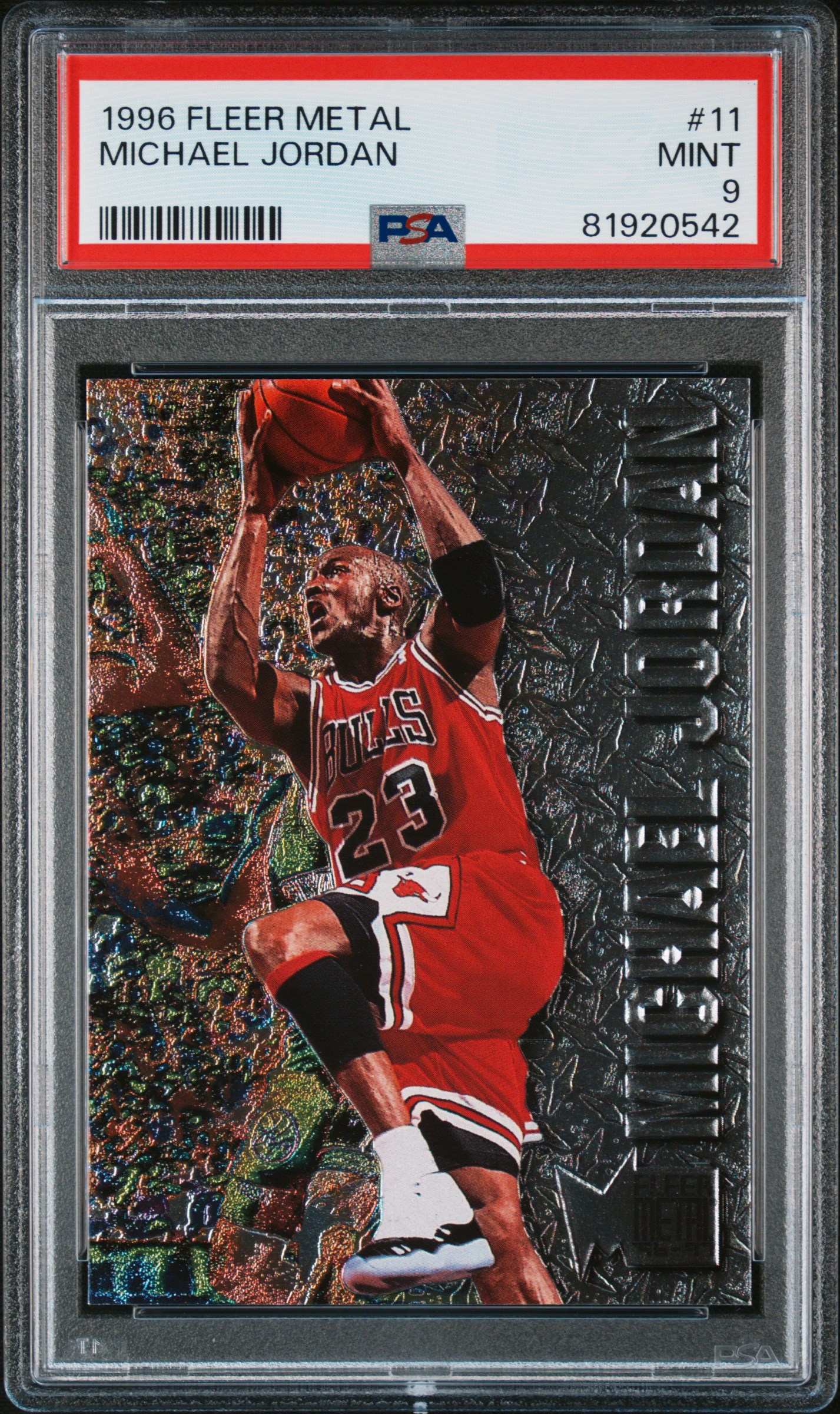 Reference photo: 1996 Metal Michael Jordan #11, PSA 9