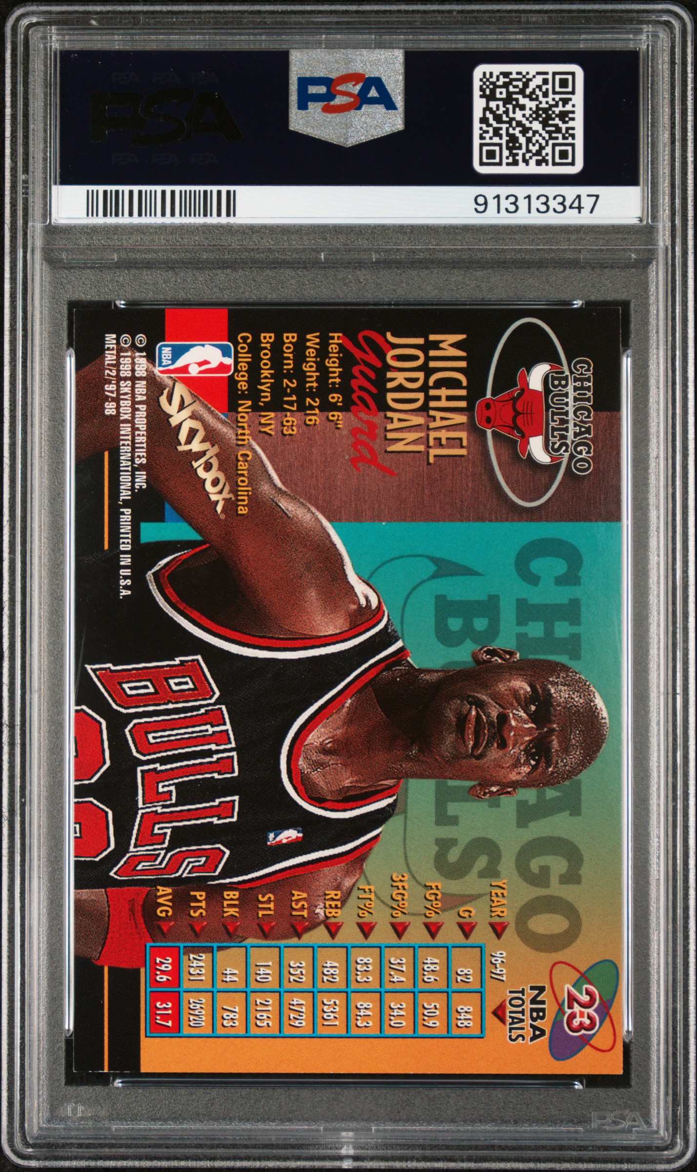 Back of Michael Jordan 1997 Metal Universe Championship